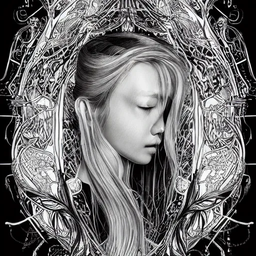 Image similar to a portrait of an incredibly beautiful, graceful, elegant, and sophisticated young blonde girl made of garlic, an ultrafine detailed illustration by james jean, intricate linework, bright colors, final fantasy, behance contest winner, vanitas, angular, altermodern, unreal engine 5 highly rendered, global illumination, radiant light, detailed and intricate environment