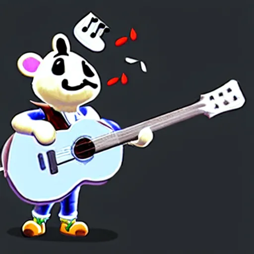 Prompt: k. k slider, animal crossing, playing guitar at a concert, fan art, concept art