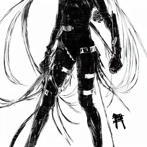 Prompt: catgirl from a manga by tsutomu nihei