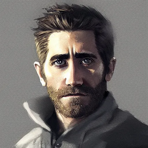 Image similar to “ portrait of jake gyllenhaal by greg rutkowski, young, attractive, highly detailed portrait, scifi, digital painting, artstation, concept art, smooth, sharp foccus ilustration, artstation hq ”