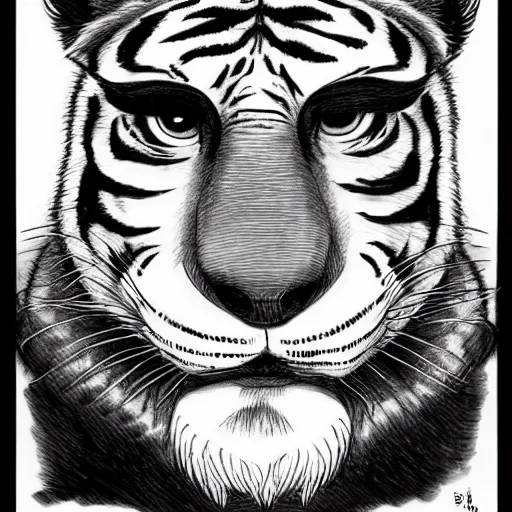 Image similar to [ tiger with mustache ] ( by kim jung gi ) ( by george morikawa ) ( by kentaro miura ) ( by eiichiro oda )