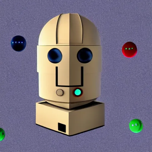 Image similar to a tall robot alien with beige skin and a cube head with screens and dots on it