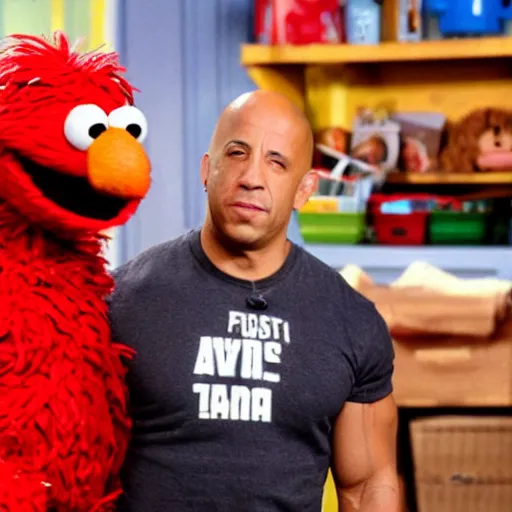 Prompt: vin diesel as elmo in sesame street,