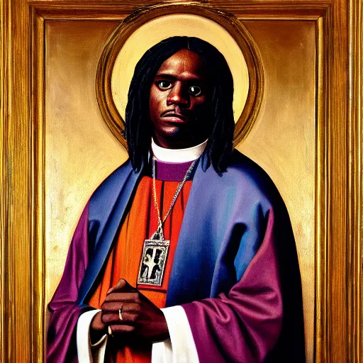 Prompt: portrait of the holy father, chief keef, oil on canvas by william sidney mount, trending on artstation,