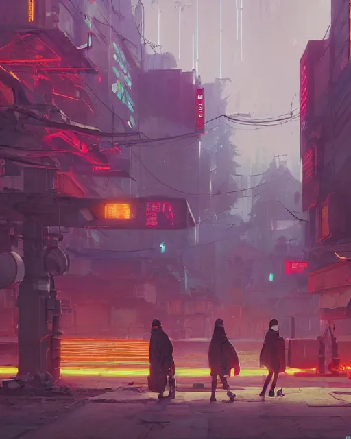 Image similar to painting of old ruined cyberpunk ukraine, detailed, by simon stalenhag, cory loftis, james gilleard, atey ghailan, makoto shinkai, goro fujita, studio ghibli, rim light, exquisite lighting, clear focus, very coherent, plain background, soft painting