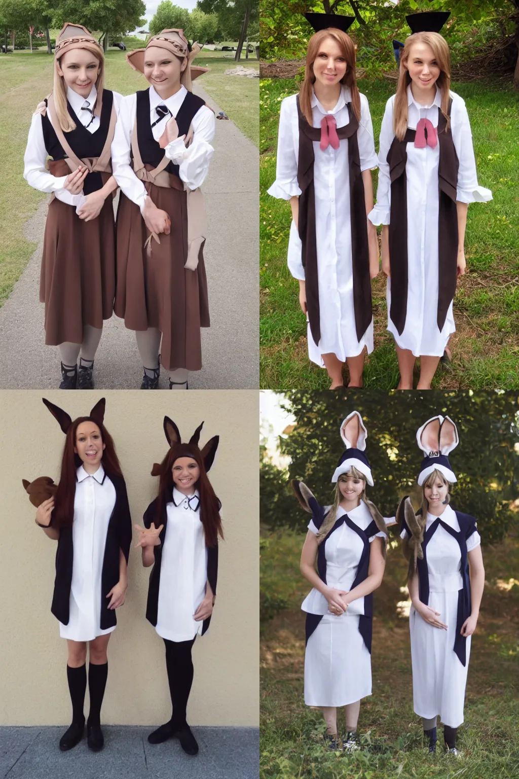 Prompt: photo of a pair of (anthro) girl eevees dressed like mormon missionaries