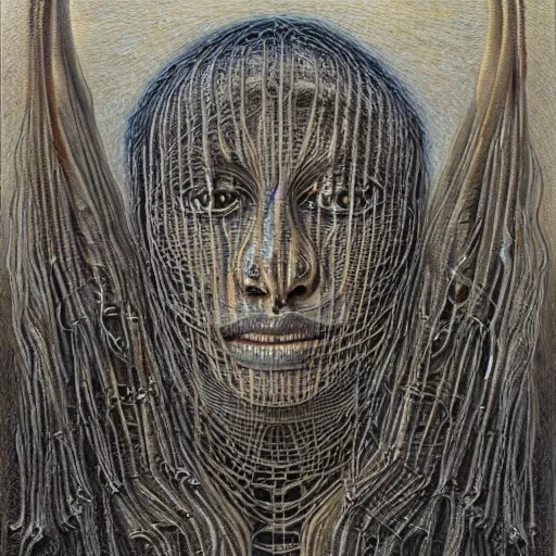 Prompt: an ancient malign entity sitting at the heart of humanity by peter gric, pablo amaringo, hr giger, and alex grey