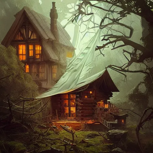 Prompt: “ cabin with legs, mimic, emerging from egg, d & d, fantasy, intricate, cinematic lighting, highly detailed, digital painting, artstation, concept art, smooth, sharp focus, illustration, art by artgerm and greg rutkowski and alphonse mucha ” - n 6