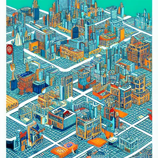 Prompt: isometric city by james jean