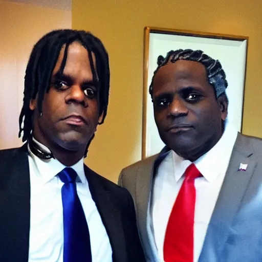 Image similar to chief keef posing with donald trump, realistic, high definition