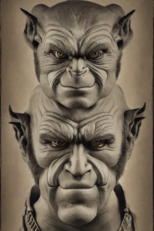 Image similar to panthro from thundercats, portrait, full body, symmetrical features, silver iodide, 1 8 8 0 photograph, sepia tone, aged paper, sergio leone, master prime lenses, cinematic