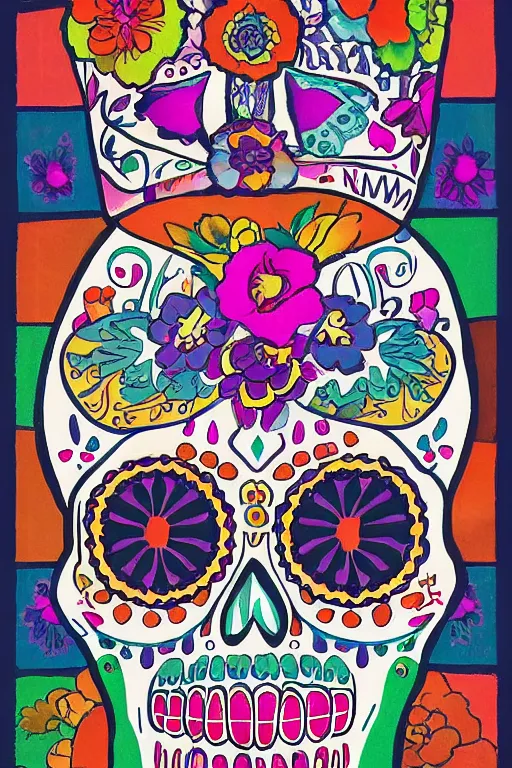 Image similar to Illustration of a sugar skull day of the dead girl, art by johannes itten