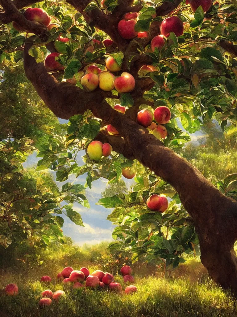 Image similar to picking apples by disney concept artists, blunt borders, rule of thirds, golden ratio, godly light, beautiful!!!