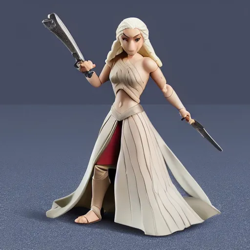 Prompt: daenerys targaryen as a vinyl action figure with no joint articulation, by Hasbro and Disney Infinity, product photo