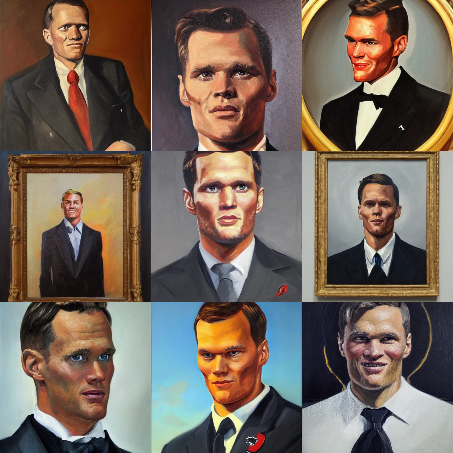 Prompt: portrait of German Chancellor Tom Brady, 1939. oil on canvas portrait of the fascist trending on artstation