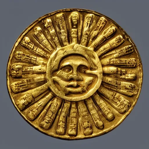 Image similar to a strange veriety collection of oddly shaped intricate ancient golden coins