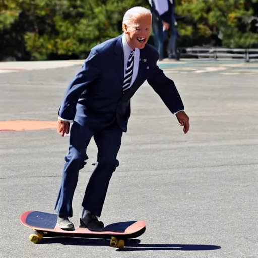 Prompt: photo of joe biden riding a skateboard, hd