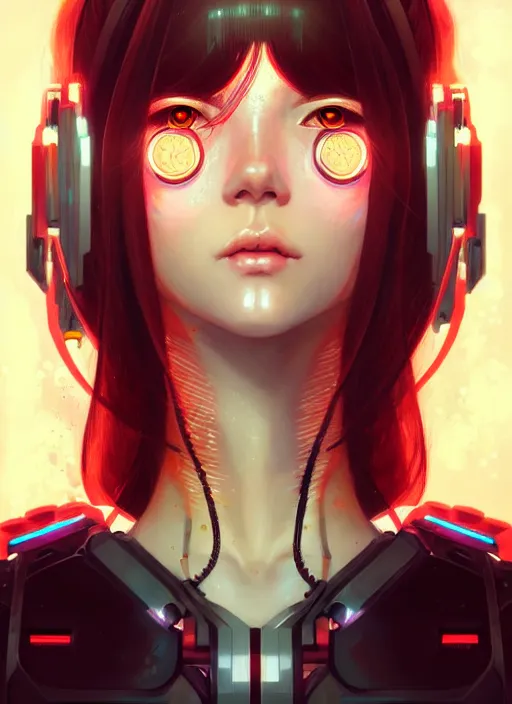 Image similar to portrait of beautiful young cyborg anime maiden, cute-fine-face, pretty face, realistic shaded Perfect face, fine details. Anime, cyberpunk, Warhammer, highly detailed, artstation, illustration, art by Ilya Kuvshinov and Gustav Klimt