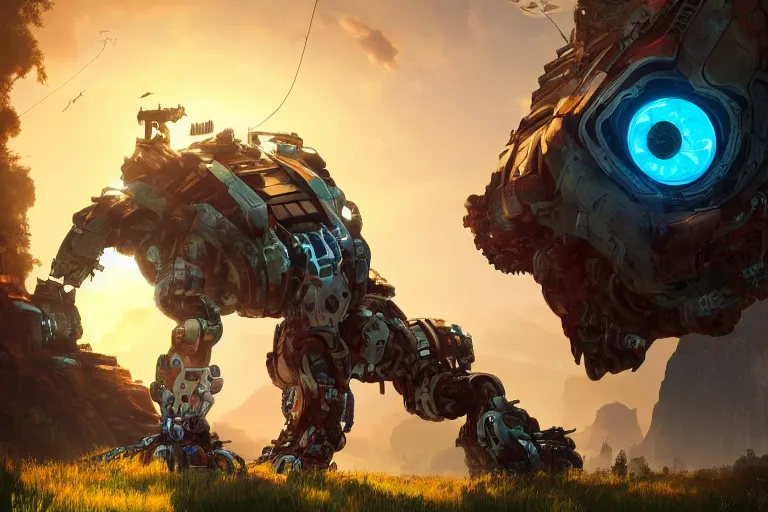 Image similar to snapmaw machine mecanical creature robot of horizon forbidden west horizon zero dawn radiating a glowing aura global illumination ray tracing hdr fanart arstation by ian pesty and alena aenami artworks in 4 k