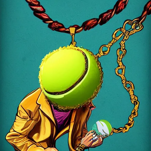 Image similar to a tennis ball monster wearing gold chain necklace smoking a blunt, digital art, fantasy, magic, trending on artstation, ultra detailed, professional illustration by Basil Gogos