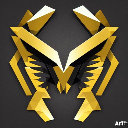 Image similar to 2 dimensional, vector, low poly, eagle icon, black background, cgsociety, artstation