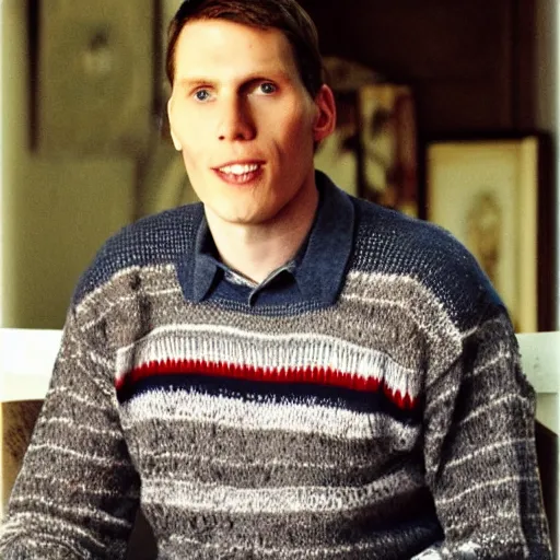 Image similar to A photograph of middle-aged Jerma985 in his fourties with short hair who looks like Jerma985 wearing a sweater in the 2010s, Jerma985, looks like Jerma985, taken in the late 2010s, taken on a 2010s Camera, realistic, hyperrealistic, very realistic, highly detailed, very detailed, extremely detailed, detailed, digital art, trending on artstation, headshot and bodyshot, detailed face, very detailed face