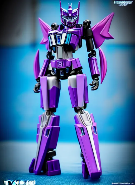 Prompt: Transformers Decepticon Elvia action figure from Transformers: Kingdom, symmetrical details, by Hasbro, Takaratomy, tfwiki.net photography, product photography, official media