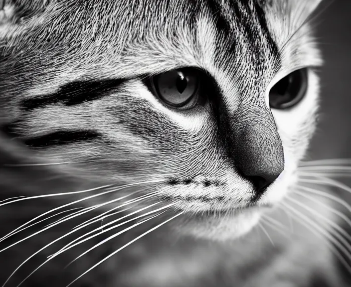 Prompt: 4 k hd, high detail photograph of black and white thin cat, shot with sigma f / 4. 2, 2 5 0 mm sharp lens, wide shot, consistent, isometric view, volumetric lighting, high level texture render