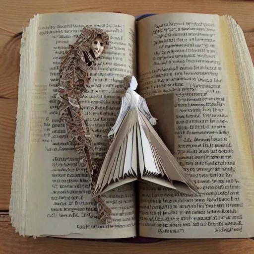 Image similar to cut paper sculpture of harry potter and hermione granger in a book