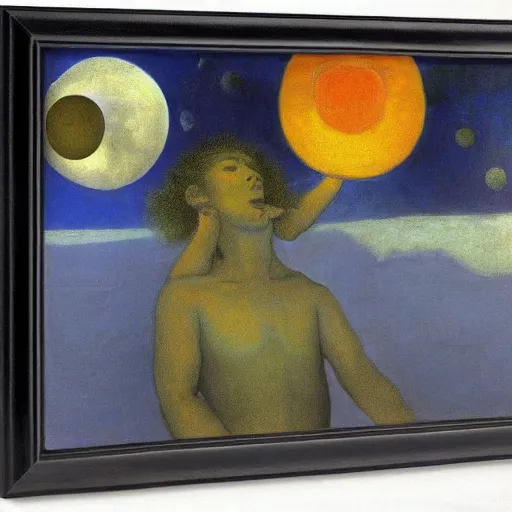 Image similar to the emperor of giants swallows the moon, by Odilon Redon, by Francisco Goya, by M.C. Escher, oil on canvas, beautiful, eerie, surreal, colorful