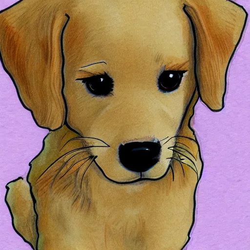 Prompt: a cute golden retriever puppy with cute eyes, drawn in the style of anime