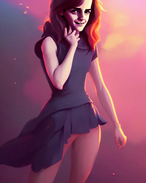 Image similar to beautiful full body Emma Watson smiling, art by lois van baarle and loish and ross tran and rossdraws and sam yang and samdoesarts and artgerm, digital art, highly detailed, intricate, sharp focus, Trending on Artstation HQ, deviantart, unreal engine 5, 4K UHD image