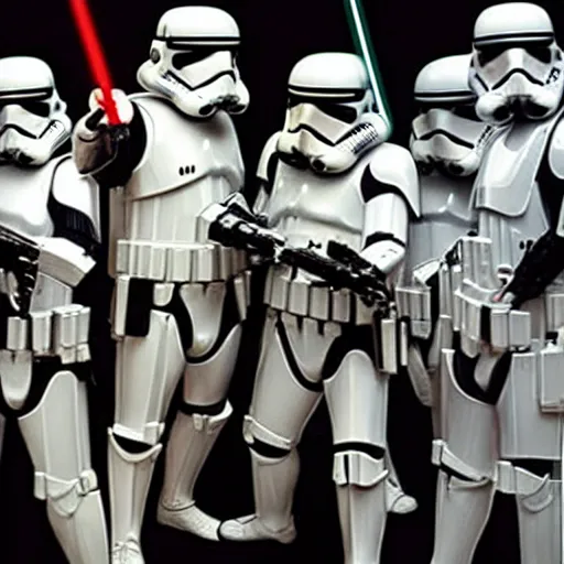 Prompt: a caravaggio artwork film still of star wars storm troopers, artwork by caravaggio