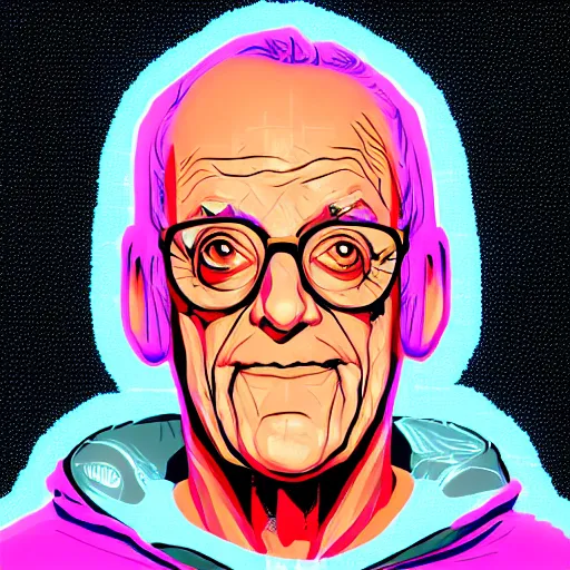 Prompt: vector christopher lloyd in hoodie, portrait, vaporwave, synthwave, neon, vector graphics, cinematic, volumetric lighting, f 8 aperture, cinematic eastman 5 3 8 4 film