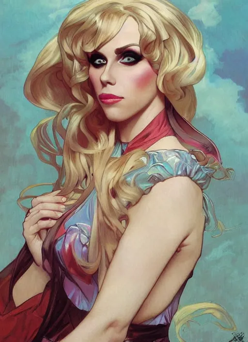 Image similar to katya, drag queen, painting by artgerm and greg rutkowski and alphonse mucha