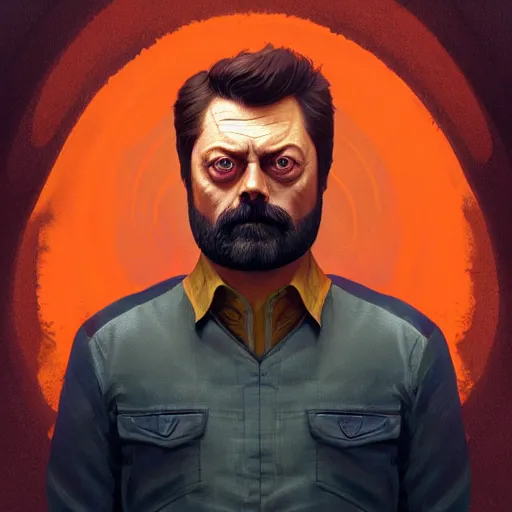 Image similar to portrait nick offerman as an orange hybrid mix, sci - fi and fantasy, intricate highly detailed digital painting, artstation, concept art, smooth and sharp focus, illustration, art by tan zi and ayanamikodon and alphonse mucha and wlop