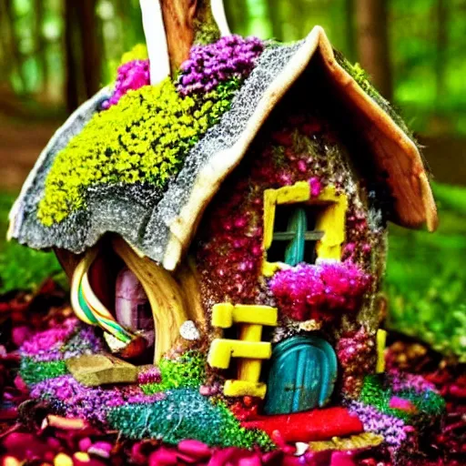 Prompt: fairy tale house in the woods made of candy