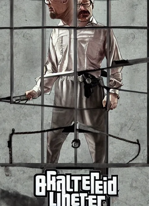 Image similar to walter white in a prison cell on game poster of gta 5