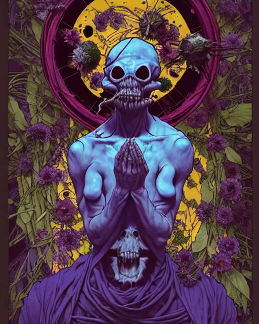 Prompt: the platonic ideal of flowers, rotting, insects and praying of cletus kasady carnage thanos dementor wild hunt doctor manhattan chtulu nazgul mandala ponyo davinci, d & d, fantasy, ego dissolution, scary, decay, dmt, art by artgerm and greg rutkowski and alphonse mucha and giuseppe arcimboldo