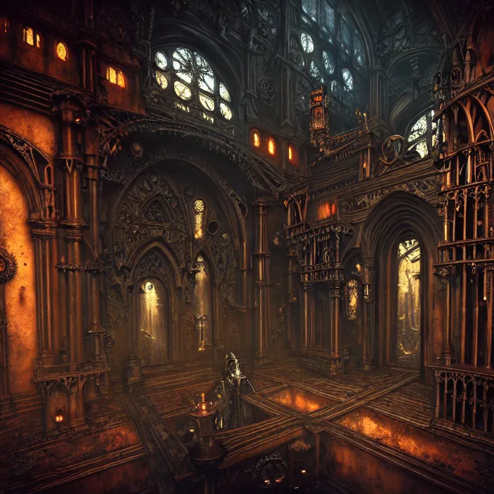 Image similar to steam necropolis, memento mori, gothic, neo - gothic, art nouveau, hyperdetailed copper patina medieval icon, stefan morrell, philippe druillet, ralph mcquarrie, concept art, steampunk, unreal engine, detailed intricate environment, octane render, moody atmospherics, volumetric lighting, ultrasharp, ominous, otherworldly