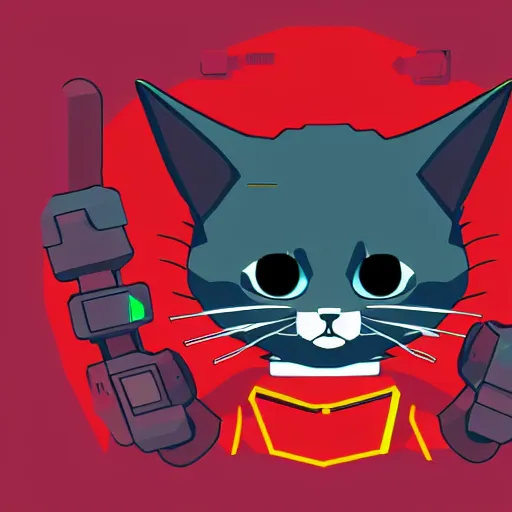 Image similar to a simplified vector based illustration about a hacker kitten, style of Akira motion movie, space colors, smooth and clean vector curves, no jagged lines, vinyl cut ready