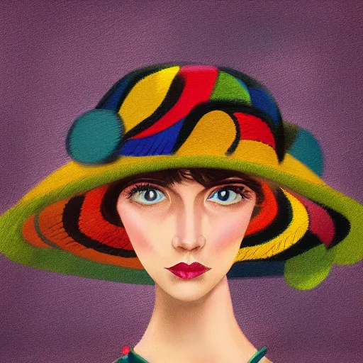 Image similar to woman with hat, by matt dixon, colorful, digital art