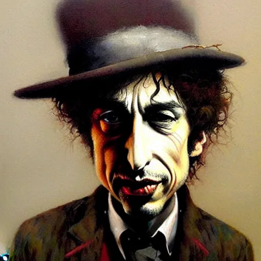 Prompt: exaggerated funny caricature portrait of bob dylan, detailed face, detailed painting, epic lighting, by ilya repin, phil hale and kent williams