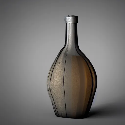 Image similar to transparent ancient wine bottle, raytracing, orthographic 3d rendering, octane render