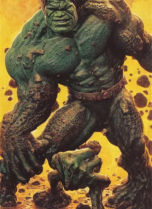 Image similar to josh brolin as metal armoured reptilian hulk in lava cave, explosoins, dynamic action, by lawrence alma - tadema and zdzislaw beksinski and norman rockwell and jack kirby and tom lovell and greg staples