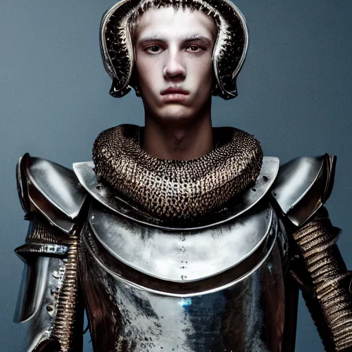 Prompt: a portrait of a beautiful young male wearing an alexander mcqueen armor made of love , photographed by andrew thomas huang, artistic