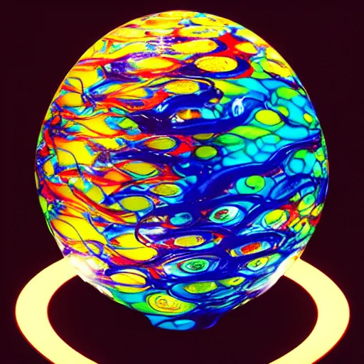 Prompt: portrait of a plasma energy tron murano candy glass egg designed by david chihuly. made up of glowing electric polygons. cinestill by annie liebowitz