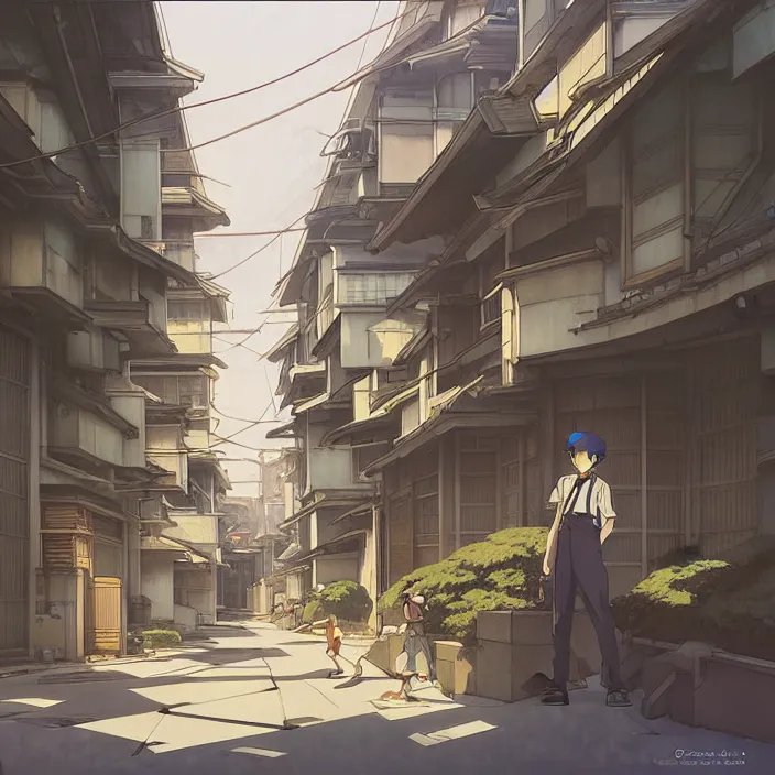 Image similar to empty tokyo neighborhood, spring, in the style of studio ghibli, j. c. leyendecker, greg rutkowski, artem