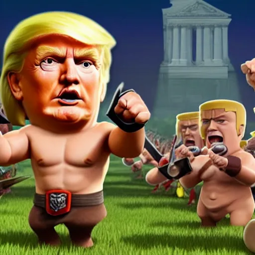 Prompt: president trump as a barbarian, in the style of clash of clans, highly detailed