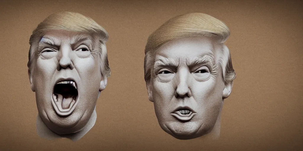 Image similar to donald trump dissected on to white cardboard, octane render